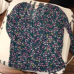 pastel heart print button down sheer blouse